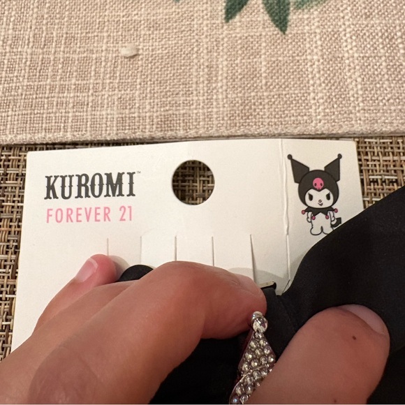 Black Kuromi Hair Bow with Silver Charm - Picture 2 of 2